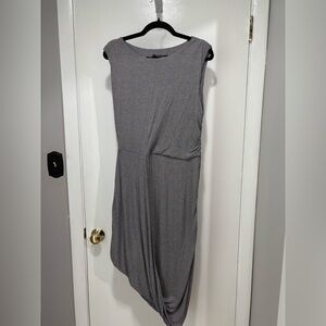 Portmans Blue & White  Striped Asymmetrical Draped Midi Dress